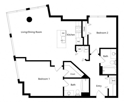 the two-bedroom Reno floor plan at Midtown Crossing Apartments in Omaha, NE